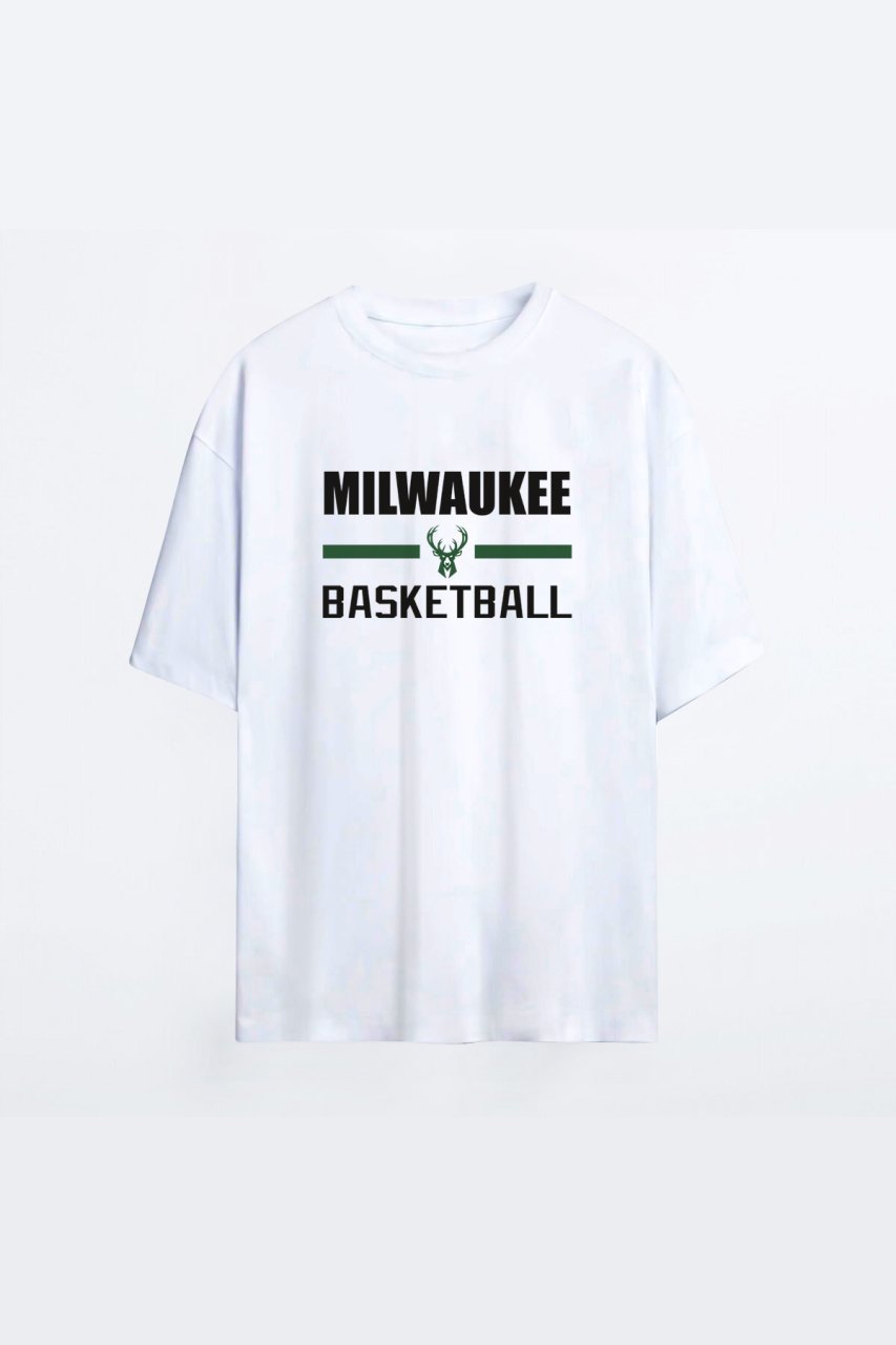 Milwaukee Bucks 137 Beyaz HG Erkek Oversize Tshirt - Tişört XXXL