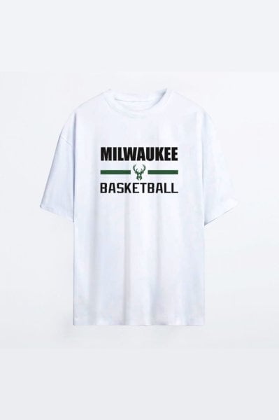 Milwaukee Bucks 137 Beyaz HG Erkek Oversize Tshirt - Tişört M