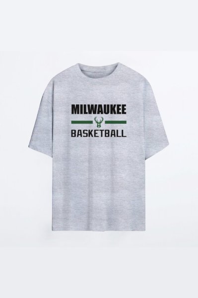 Milwaukee Bucks 137 Gri HG Erkek Oversize Tshirt - Tişört S