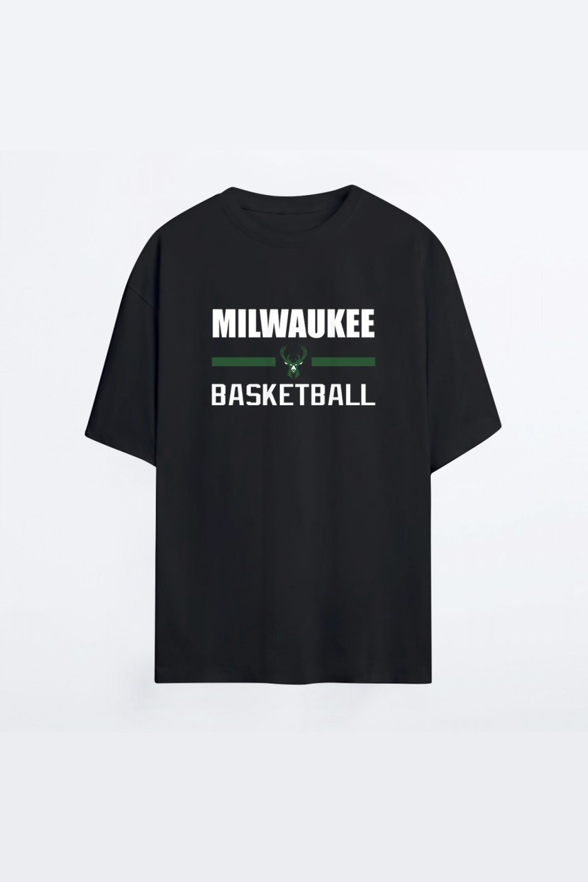 Milwaukee Bucks 137 Siyah HG Erkek Oversize Tshirt - Tişört XXL