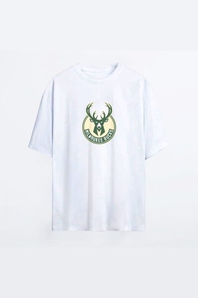 Milwaukee Bucks 133 Beyaz HG Kadın Oversize Tshirt - Tişört S