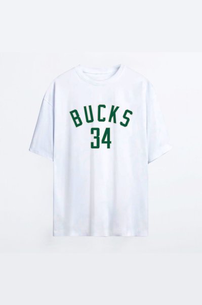 Milwaukee Bucks 136 Beyaz HG Kadın Oversize Tshirt - Tişört XS