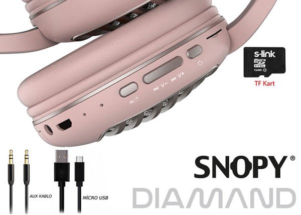 Snopy SN-BT55 DIAMOND TF Kart Özellikli Pembe Bluetooth Kulaklık