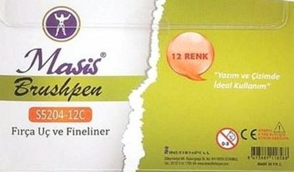 Masis S5204-12C 12 Renk PVC Fırça Uç Fineliner Keçeli Kalem