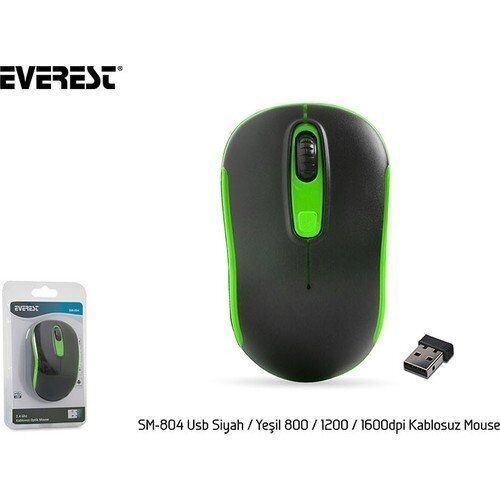 Everest SM-804 1600 Dpi Siyah-Yeşil Usb Kablosuz Mouse