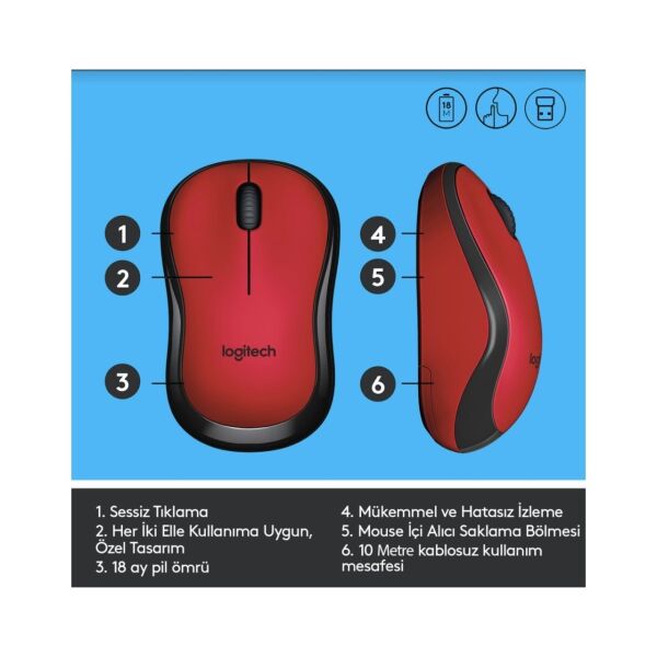 Logitech 910-004880 M220 Silent Kırmızı Kablosuz Mouse
