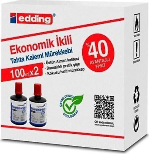 Edding 100 ml 2 li Kırmızı Tahta Kalemi Mürekkebi