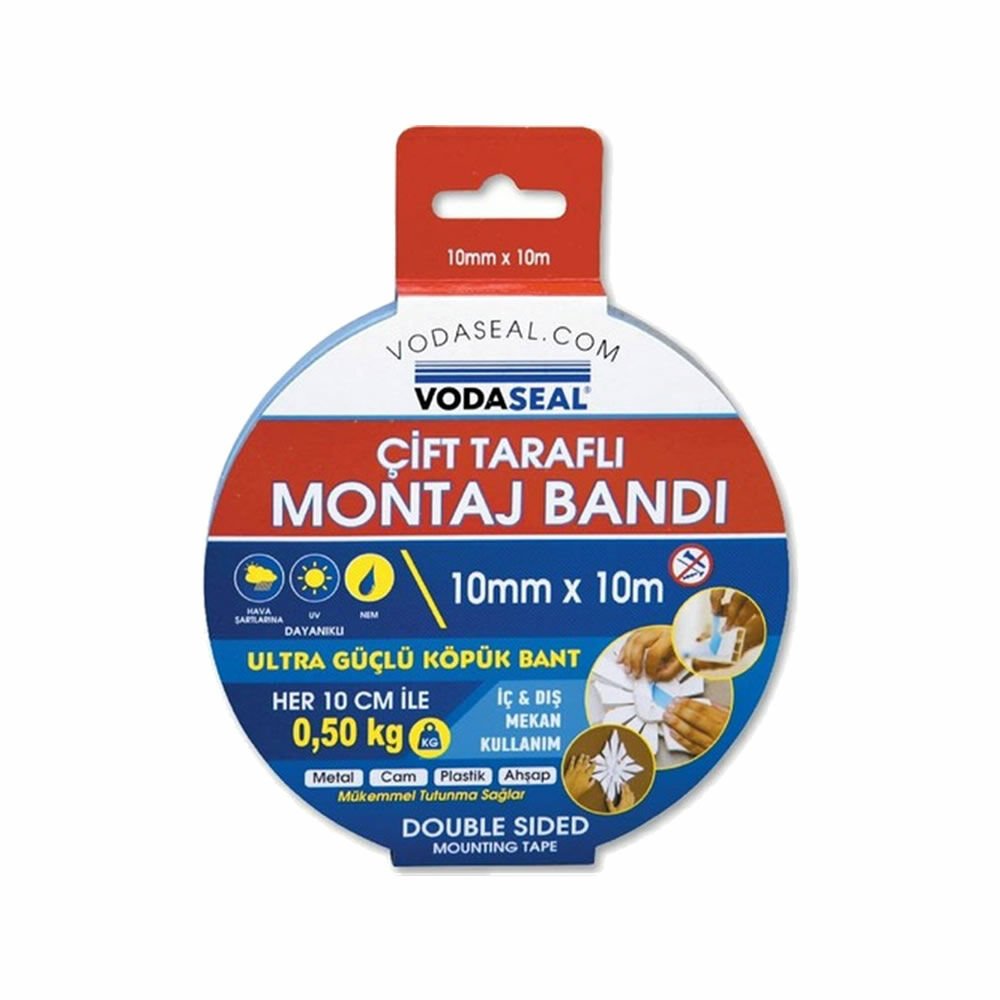 Vodaseal 10mm x 10mt Mavi Çift Taraflı Montaj Bandı