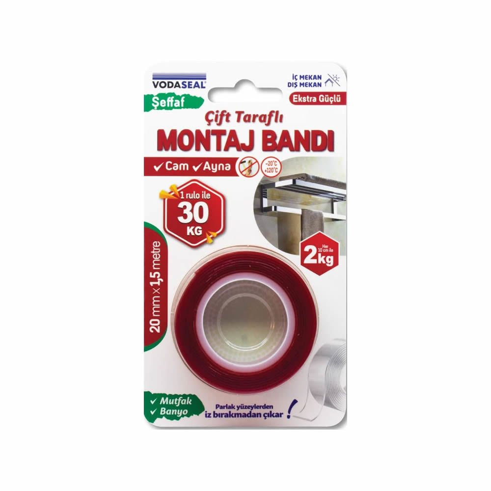 Vodaseal 20mm x 1,5mt Çift Taraflı Montaj Bandı