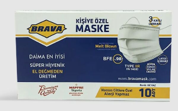 Brava 50 li Telli Beyaz Tekli Ambalaj Maske