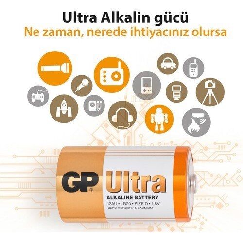 Gp 13AU-U2 2 li Ultra Alkalin Büyük Boy Kalın Pil