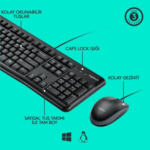 Logitech 920-002560 MK120 Siyah Q Usb Kablolu Klavye Mouse Set