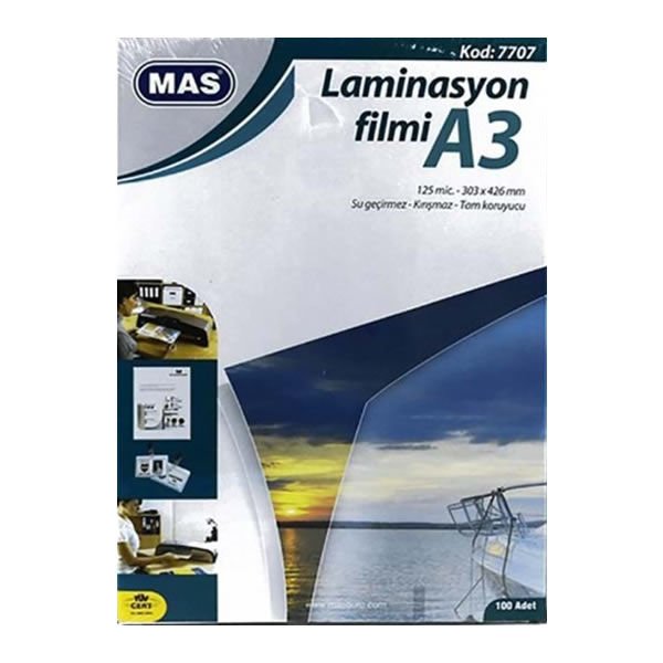 Mas 7707 A3 125 Mıc 100 Adet Laminasyon Filmi