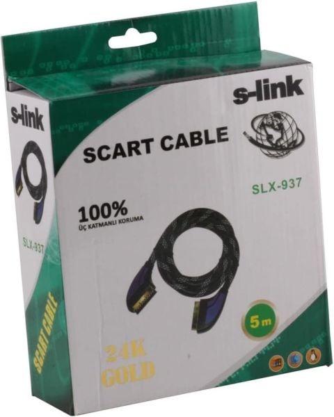 S-Link SLX-937 5 mt Altın Uçlu Scart to Scart Görüntü Kablosu