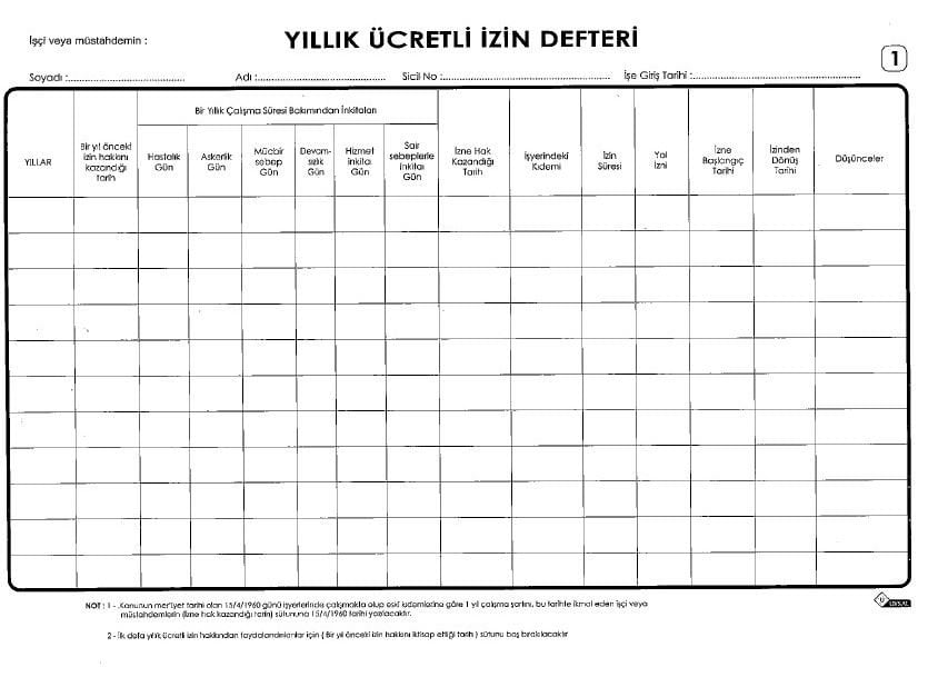 Uysal Yıllık 40 Yaprak Karton Kapak Ücretli İzin Defteri