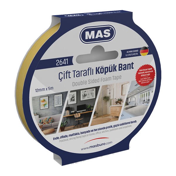 Mas 2641 12mmx5mt Çift Taraflı Köpük Bant