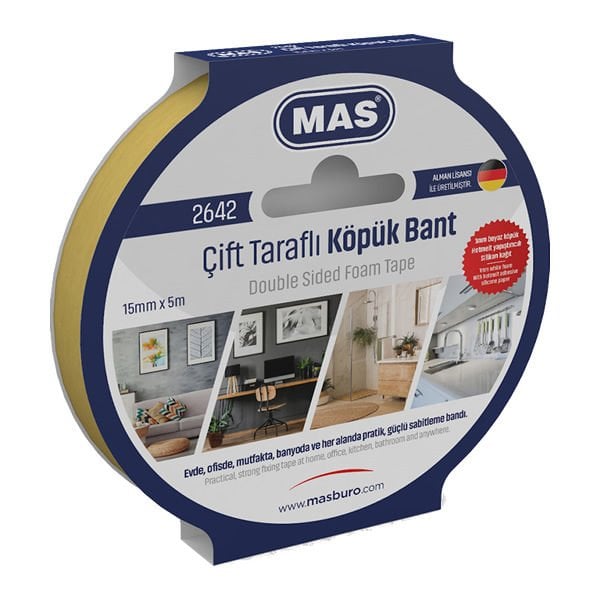 Mas 2642 15mmx5mt Çift Taraflı Köpük Bant