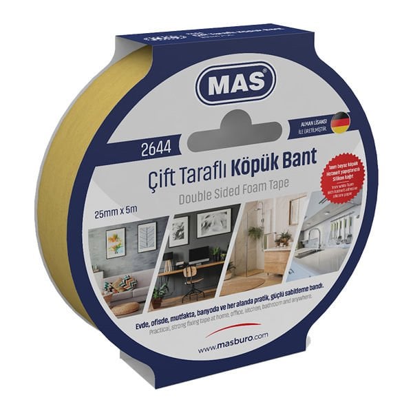 Mas 2644 25mmx5mt Çift Taraflı Köpük Bant