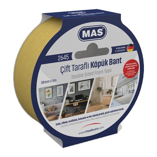 Mas 2645 38mmx5mt Çift Taraflı Köpük Bant