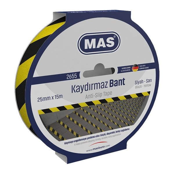 Mas 2655 25mmx15mt Sarı-Siyah Kaydırmaz Bant