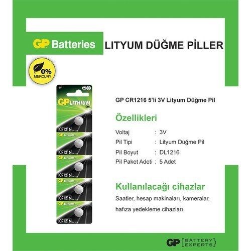 Gp GPCR1216-C5 3V  5 li Lityum Kartela Pil