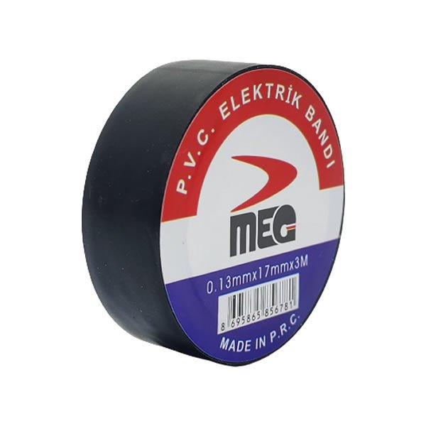 MEG 17mm x 3mt Renkli ve Siyah Elektrik Bandı