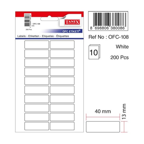Tanex Ofc-108 10 lu Beyaz Ofis Etiketi