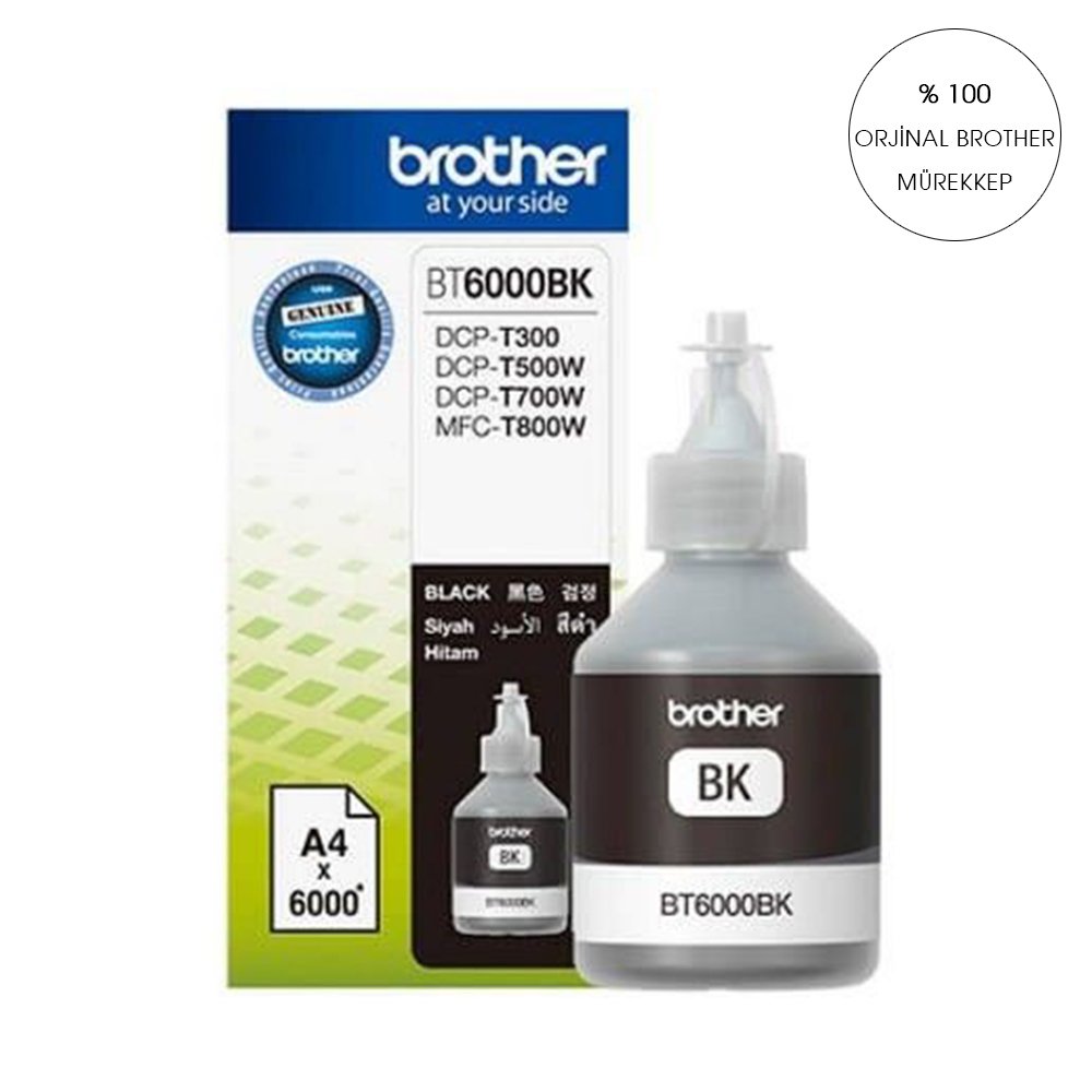 100 ml Orijinal Brother SİYAH MÜREKKEP BT6000 BK T300/T310/T500/T510/T800/T810/T910