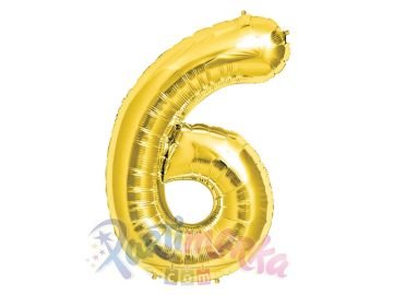 6 Rakamı Folyo Balon Altın Renk 75 cm
