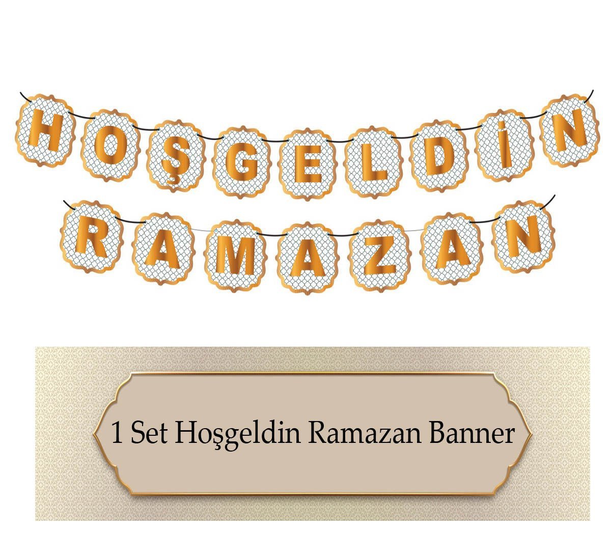 Hoşgeldin Ramazan Yazısı Beyaz Üstü Altın Renk