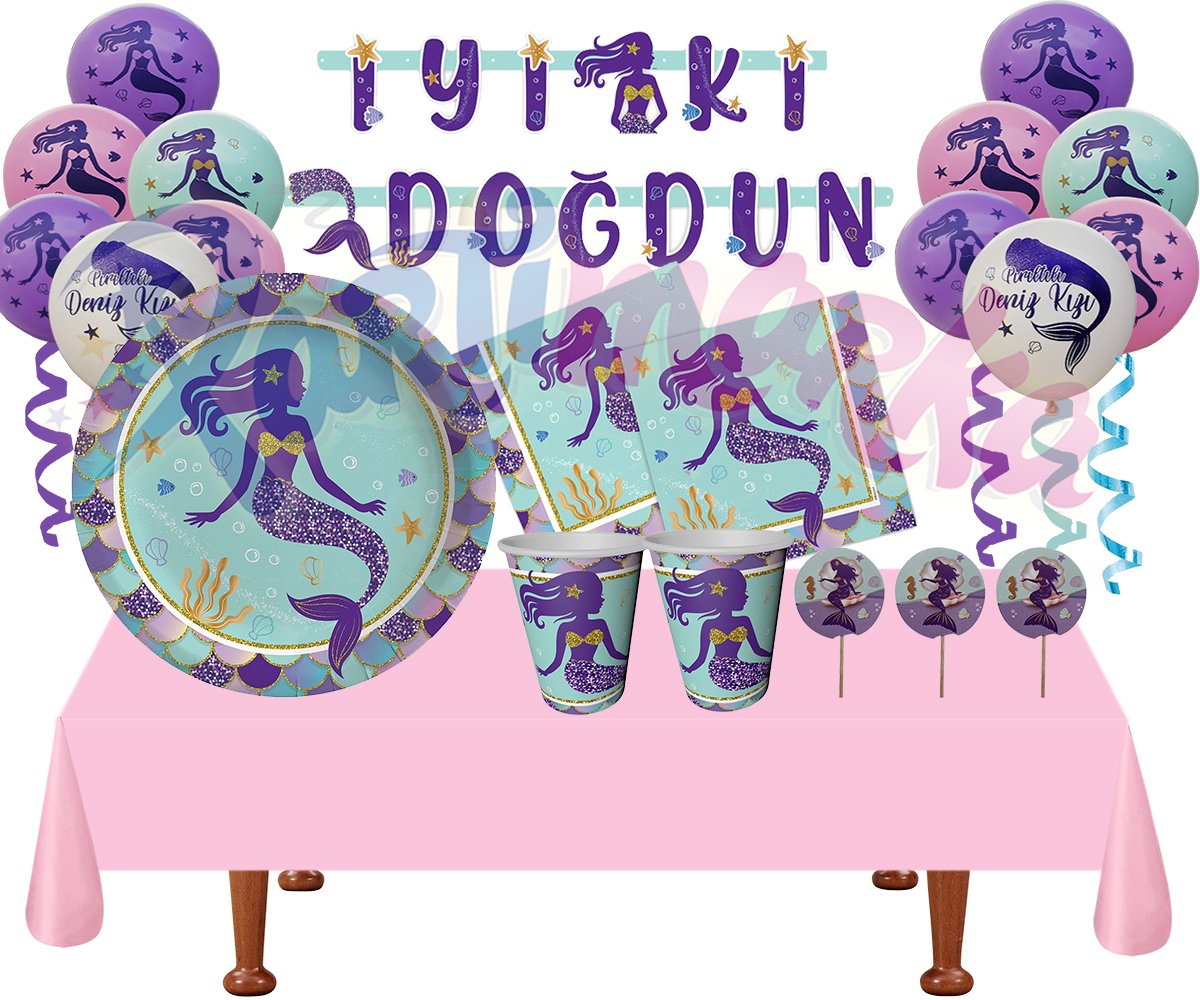 Deniz Kızı Doğum Günü Seti 8 Kişilik