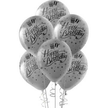 Gümüş Metalik Happy Birthday Balonları