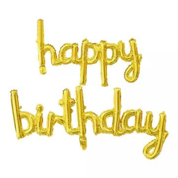 Happy Birthday Balonu Altın Renk El Yazısı