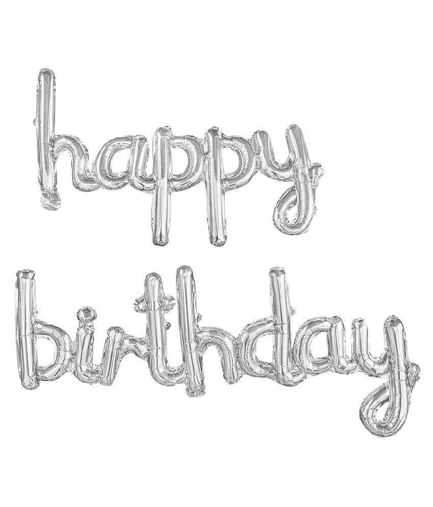 Gümüş Happy Birthday Balonu El Yazısı
