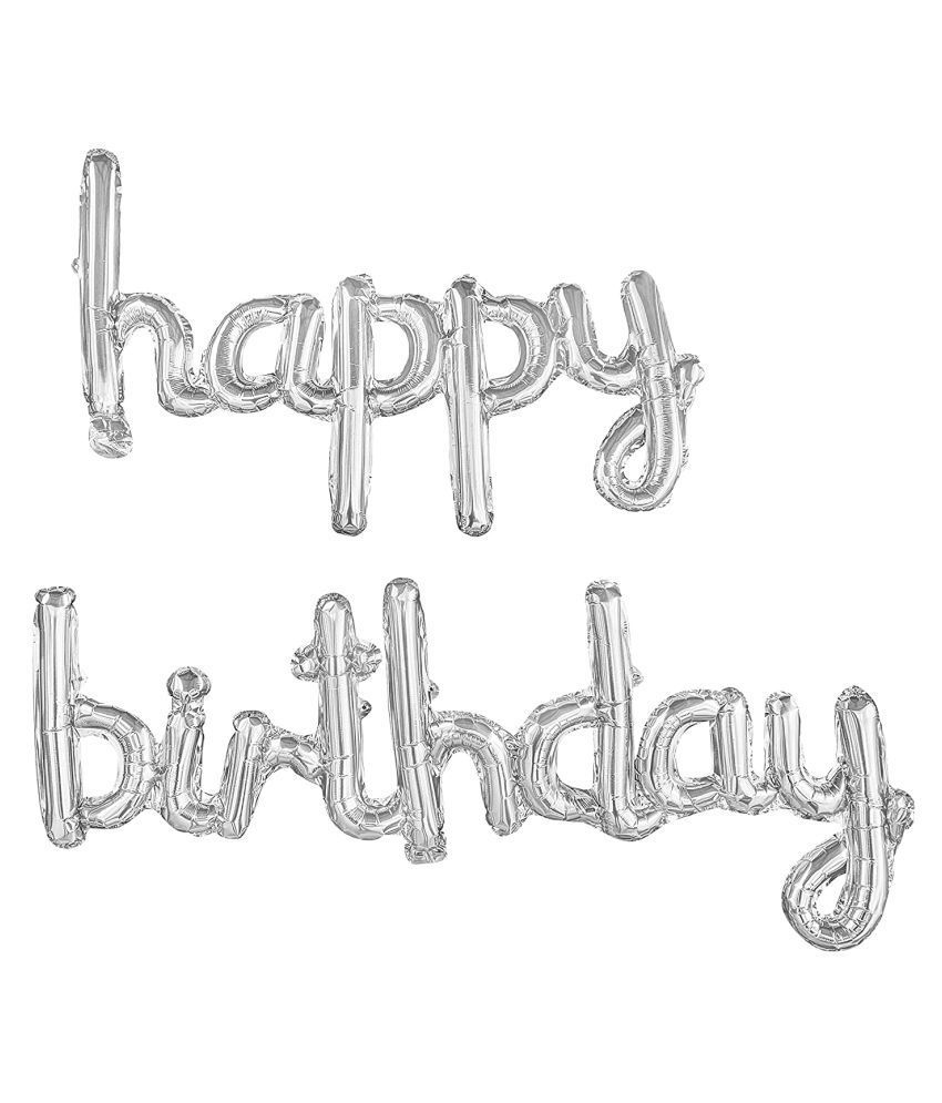 Gümüş Happy Birthday Balonu El Yazısı
