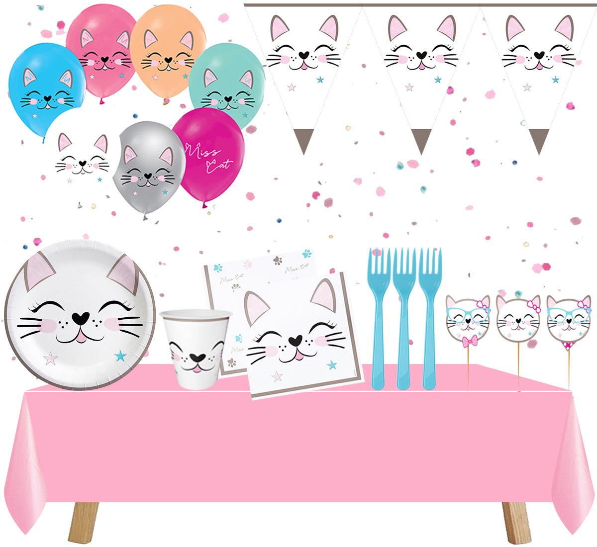 Kedi Temalı Doğum Günü Parti Seti 8 Kişilik