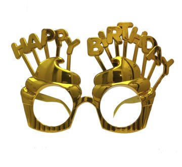 Gold Renk Happy Birthday Parti Gözlüğü