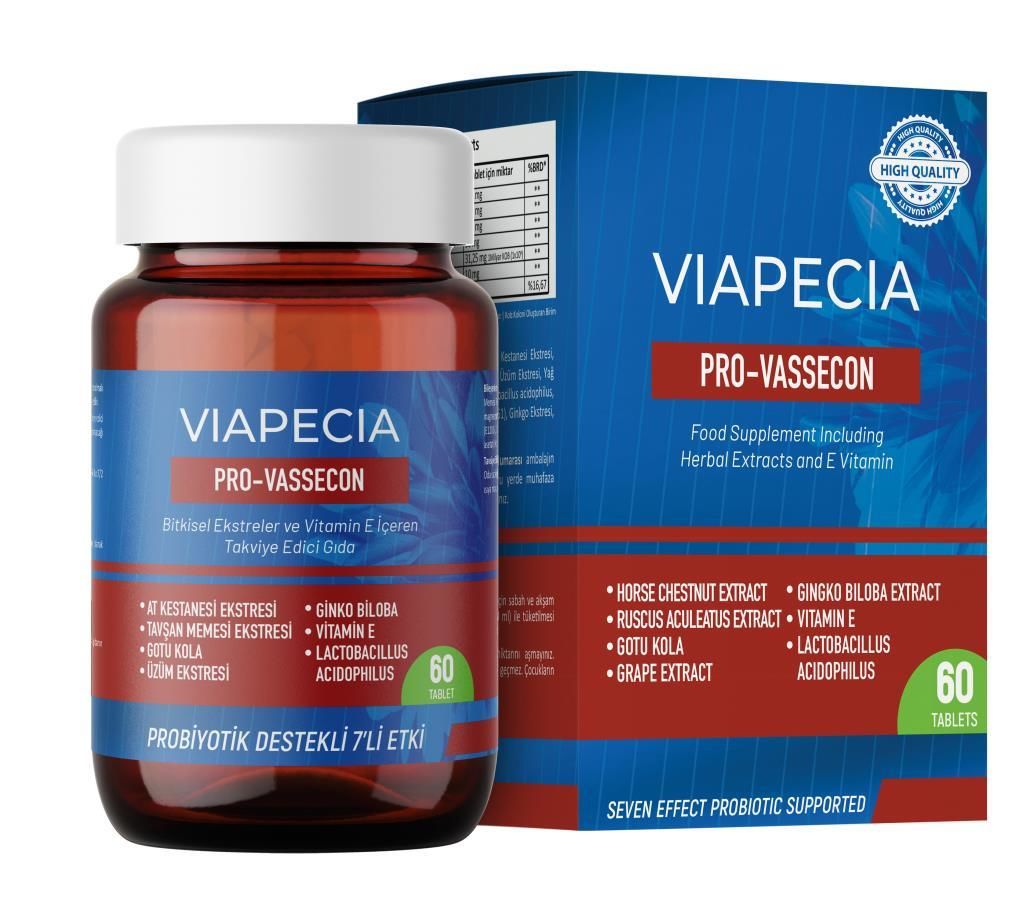 Viapecia Pro-Vassecon Bitkisel Ekstreler ve Vitamin E İçeren Takviye Edici Gıda 60 Tablet