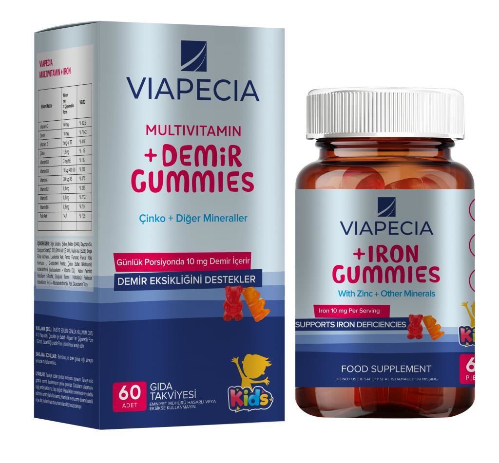 Viapecia Iron ve Multivitamin Demir Gummies Takviye Edici Gıda 60 Tablet