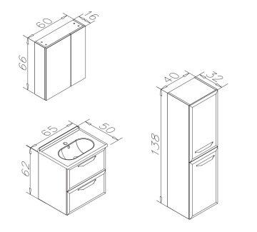 Orka Nuvola 65 Banyo Dolabı + Boy Dolabı 40 Gri ( Boy Dolabı Dahildir )