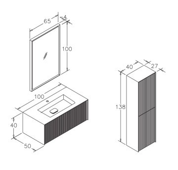 Orka Cube 100 Banyo Dolabı + Boy Dolabı 40 Vizon ( Boy Dolabı Dahildir )