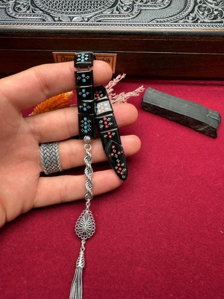 Gümüş İşlemeli Erzurum Oltu Taşı Balık Tesbih