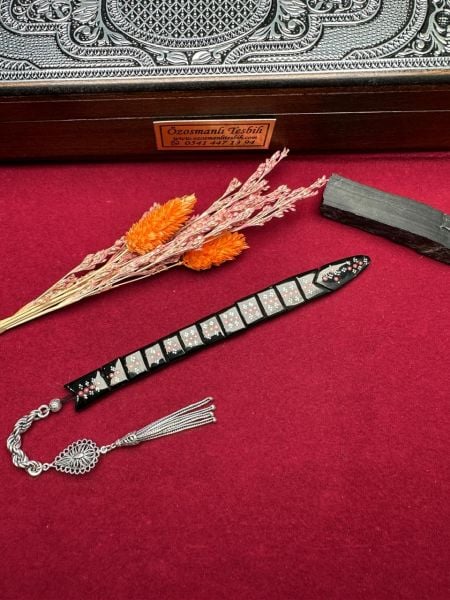 Gümüş İşlemeli Erzurum Oltu Taşı Balık Tesbih