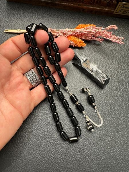 Kapsül Model Gümüş İşlemeli Erzurum Oltu Taşı Tesbih