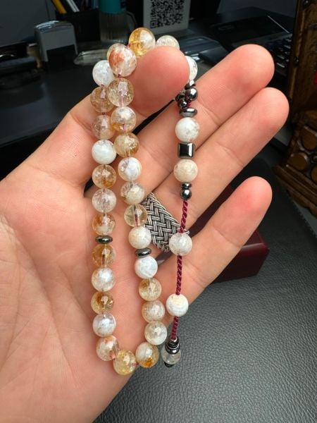 Küre Model Hematit Dizayn Sitrin Doğal Taş Tesbih