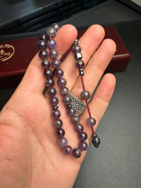 Küre Model  Hematit Dizayn Ametist Doğal Taş Tesbih