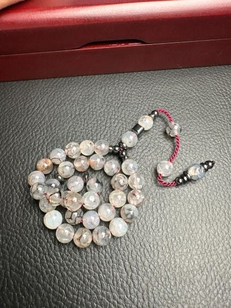 Küre Model  Hematit Dizayn Damarlı Akik Doğal Taş Tesbih