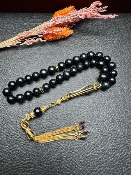 Küre Model Orijnal Siyah İnci Doğal Taş Tesbih