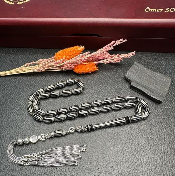 Kapsül Model Gümüş Yarma Erzurum Oltu Taşı Tesbih