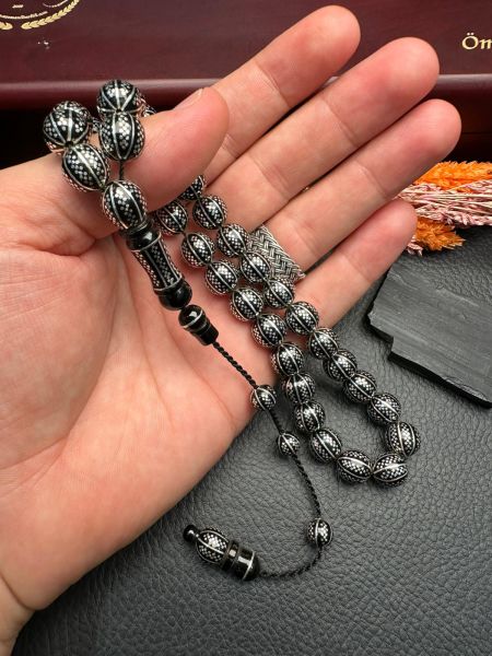 Küre Model Gümüş Yarma Erzurum Oltu Taşı Tesbih